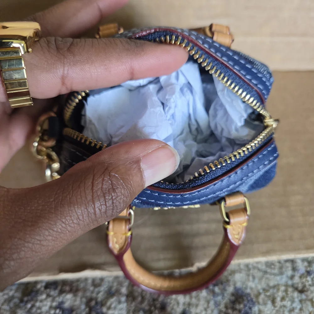 COACH Denim Signature Mini Rowan Keychain Bag Charm - Picture 8 of 11